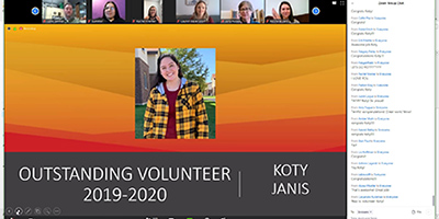 Screenshot of BHSU volunteerism and service virtual awards ceremony\