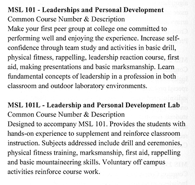 Course catalog for the ROTC Program in 2018-2019.