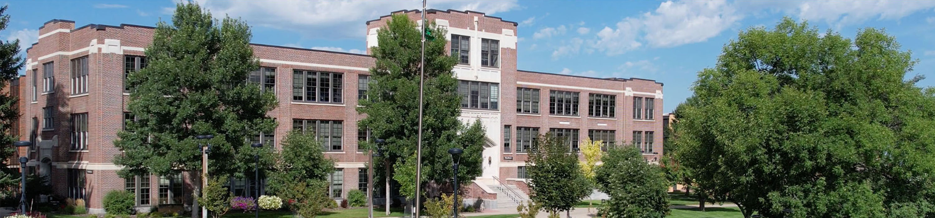 A drone image of Woodburn Hall