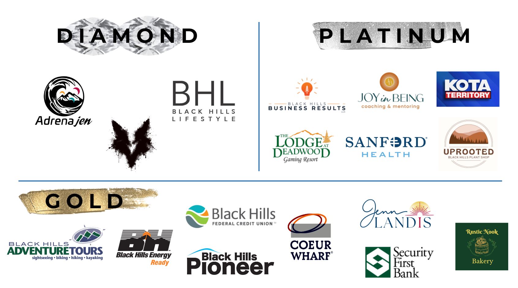 Logos of event sponsors at diamond, platinum, and gold levels