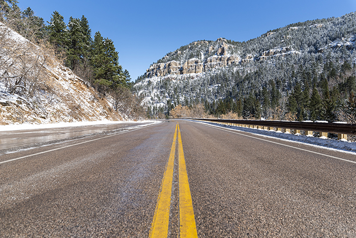 view from the center of the road in Spearfish Canyon