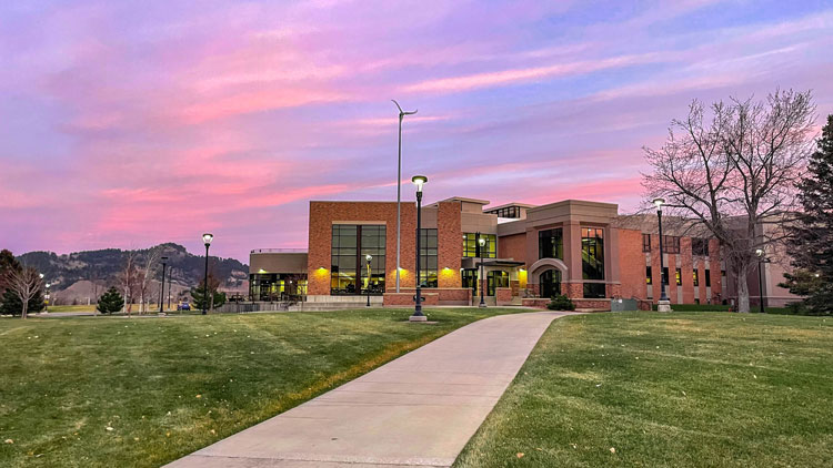 Sunset behind BHSU Campus Green and Student Union