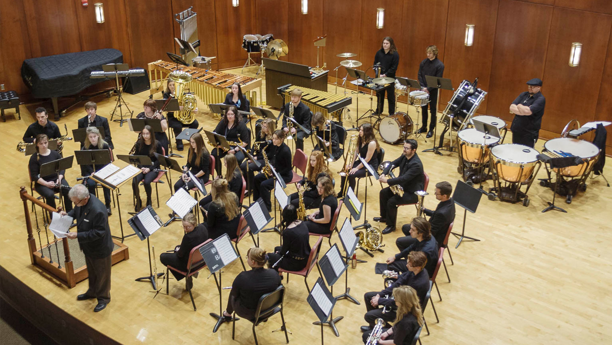 The BHSU band gets ready to perform in Meier Hall