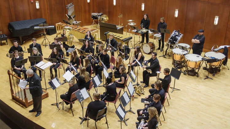 The BHSU band gets ready to perform in Meier Hall