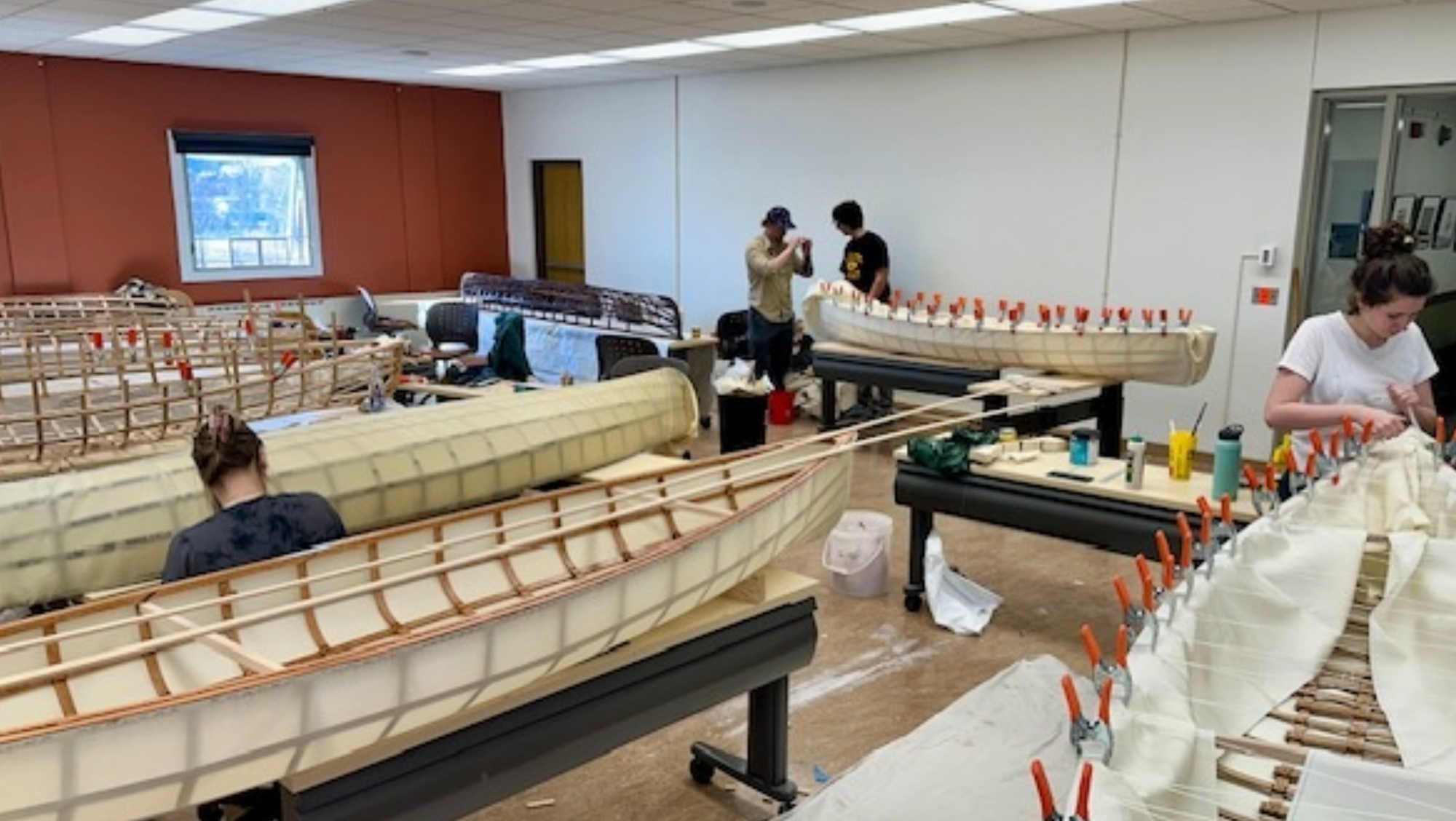 BHSU students work on their canoes