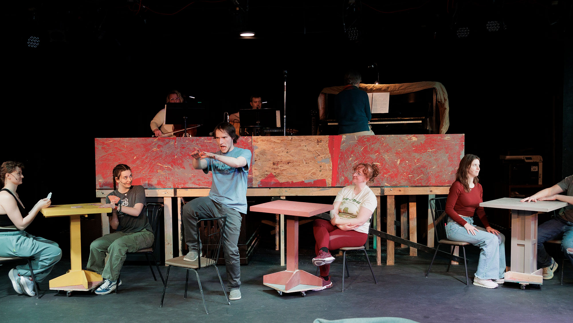 The cast of Black Hills State University Theatre Department’s upcoming musical “The Evolution of Mann” rehearses for their upcoming performances. Shows will be held Feb. 21 and 22 at 7 p.m., Feb. 23 at 2 p.m., Feb. 28 and Mar. 1 at 7 p.m., and Mar. 2 and 2 p.m.