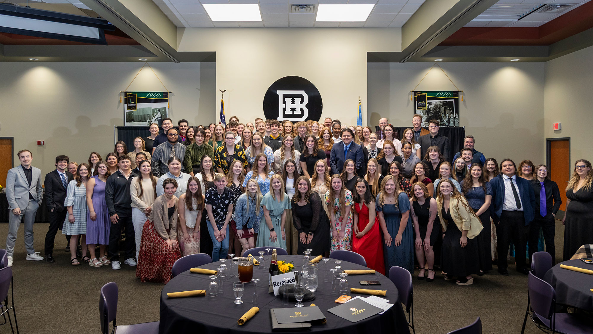 Several BHSU students pose in the Jacket Legacy Room for a photo at the conclusion of the 33rd Annual Student Volunteer Awards