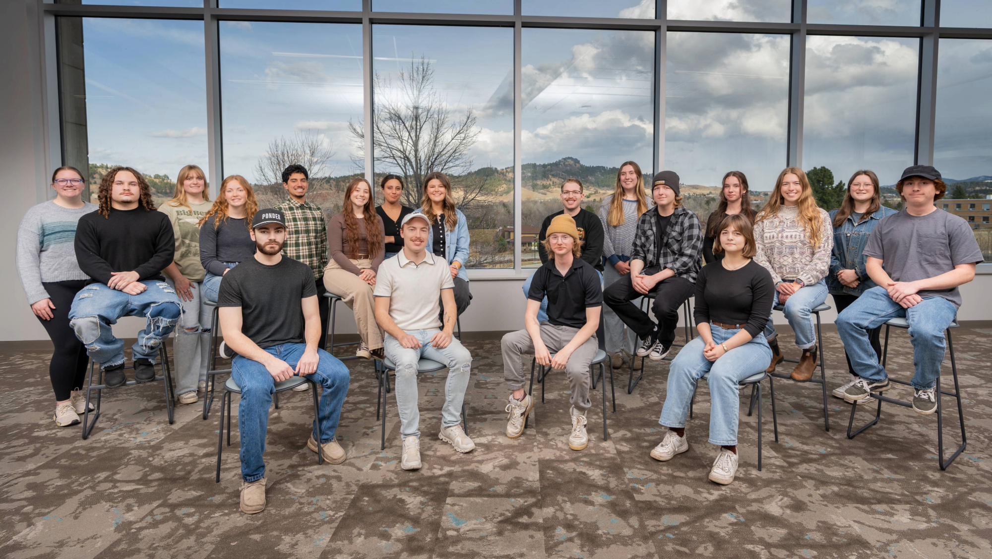 BHSU’s student-run magazine “Ponder” has earned several prestigious awards, including a National ADDY Award from the American Advertising Federation. (Back, from left: Maralee Rischling, Marika VanderWal, Mario Rodriguez, Rae Hanzlik, Logan Bunney, Ellen Sheehy, and Julia Wilson. Middle, from left: Cole Marquez, Alivia Weathers, Brooke Lammle, Carly Smith, Caleb Minor, Hunter Davis, Sierra Hopp, and Duncan Martin. Front, from left: Nathan Feller, Noah Westergaard, Alec Butterfield, and Taylor SanFilippo).  
