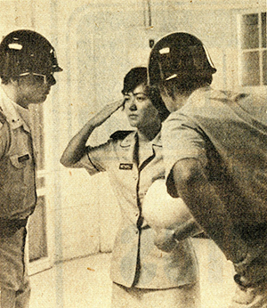Cadet being commissioned as a second lieutenant.