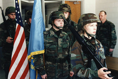 Cadets marching in for ROTC ceremony.