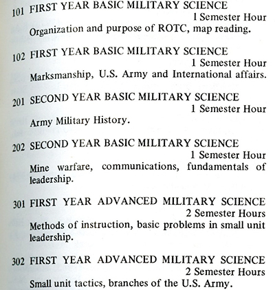 Example of ROTC's course description in the 1970s.