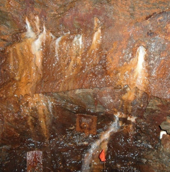 An up-close image of an underground cave.