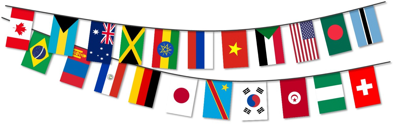 Many country's flags on a garland.