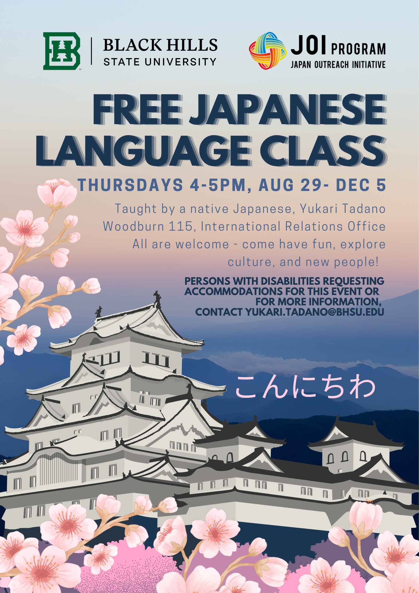 Poster about free Japanese language classes.