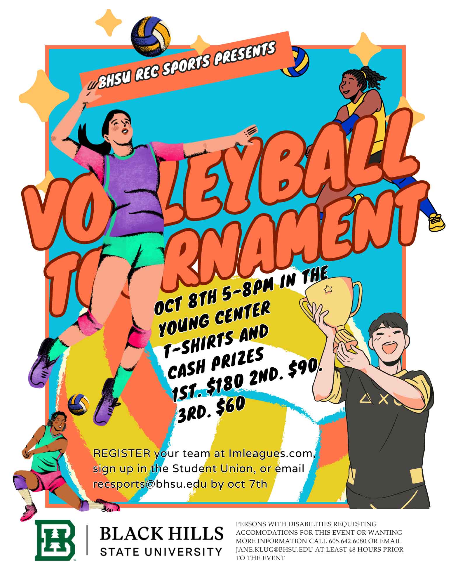 Poster for BHSU Rec Sports volleyball tournament