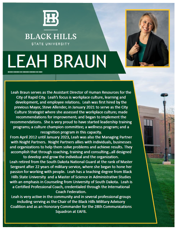 A portrait of Leah Braun and information about her.