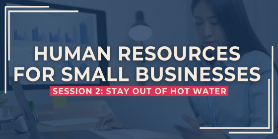 Image displaying the text "Human Resources for Small Businesses, Session 2: Stay Out of Hot Water
