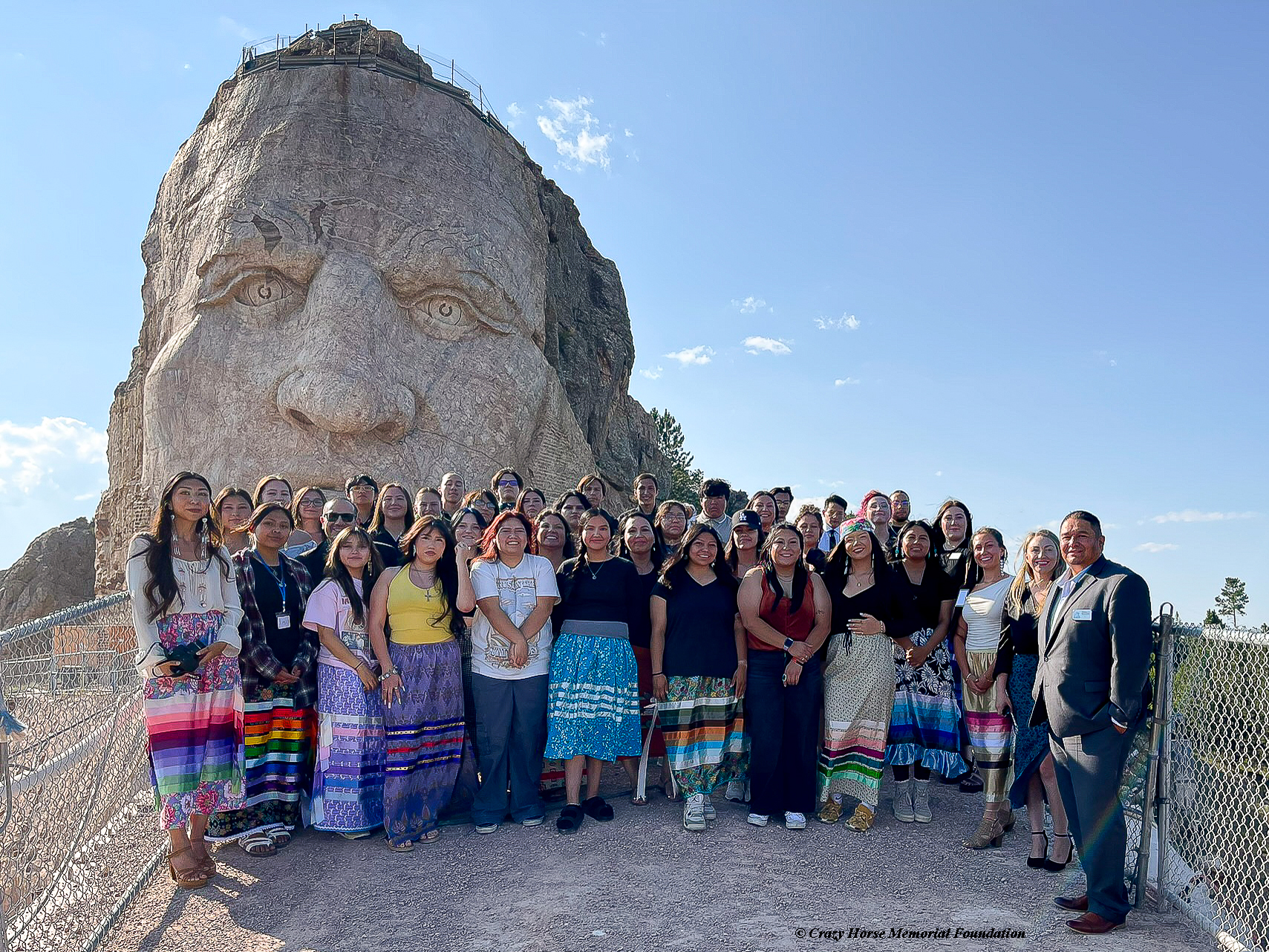 BHSU and IUNA students and staff pose for a photo at Crazy Horse Memorial