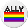 LGBTQ Ally button with rainbow flag.