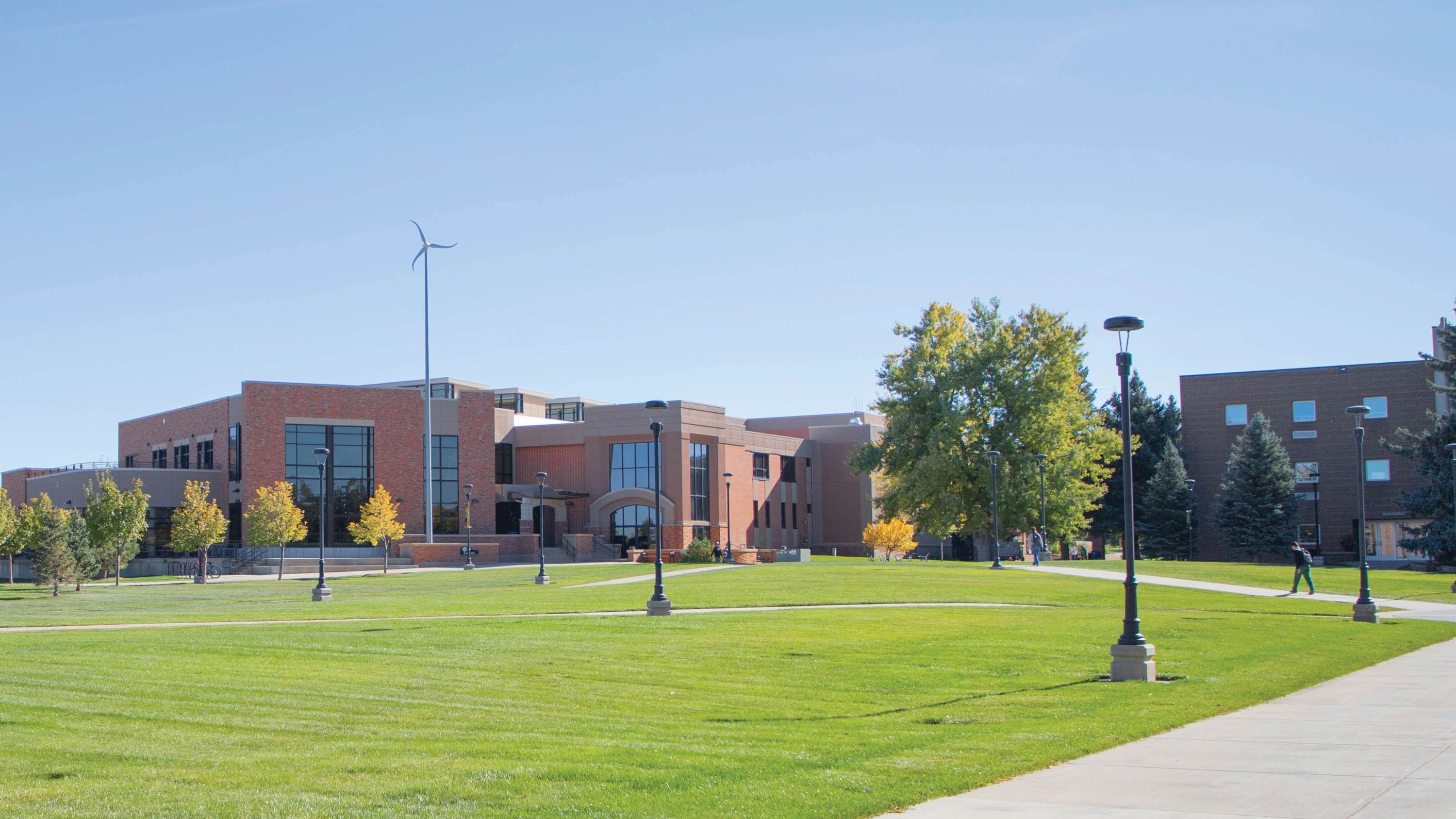 The BHSU Student Union with the campus green in the foreground
